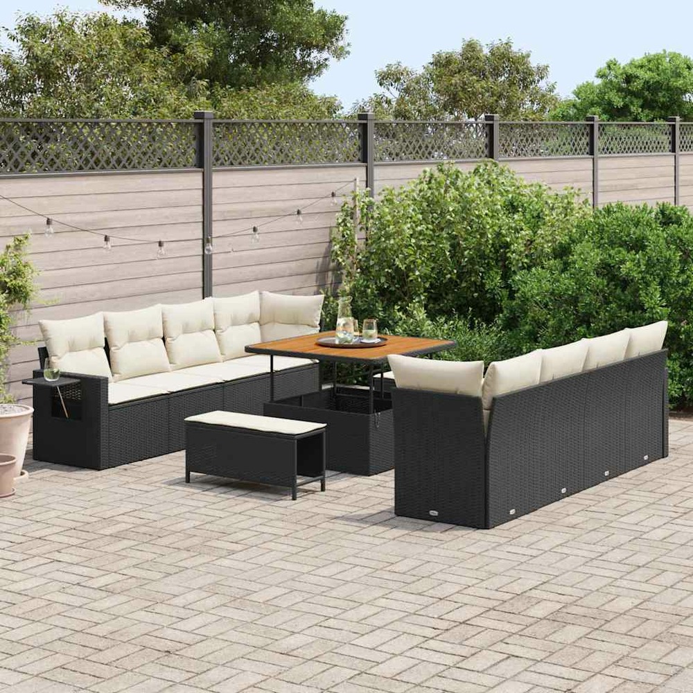 Ensemble de canapé de jardin 11 pcs noir poly rotin