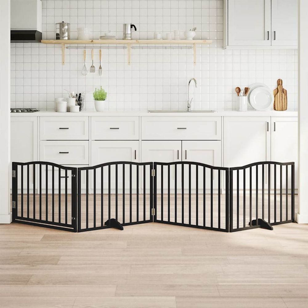 Barrière chien modulable 4 panneaux bois avec porte intérieur noir 320cm