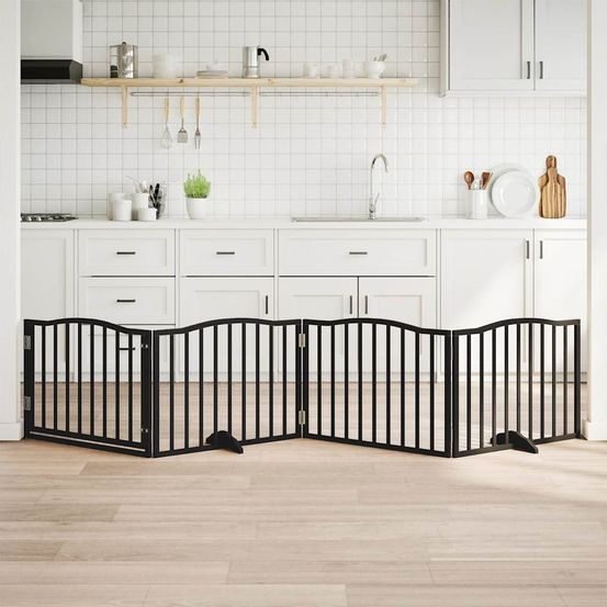Barrière chien modulable 4 panneaux bois avec porte intérieur noir 320cm