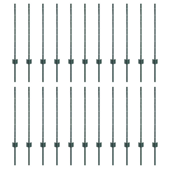 Poteau de clôture. 22 pcs vert 120 cm acier