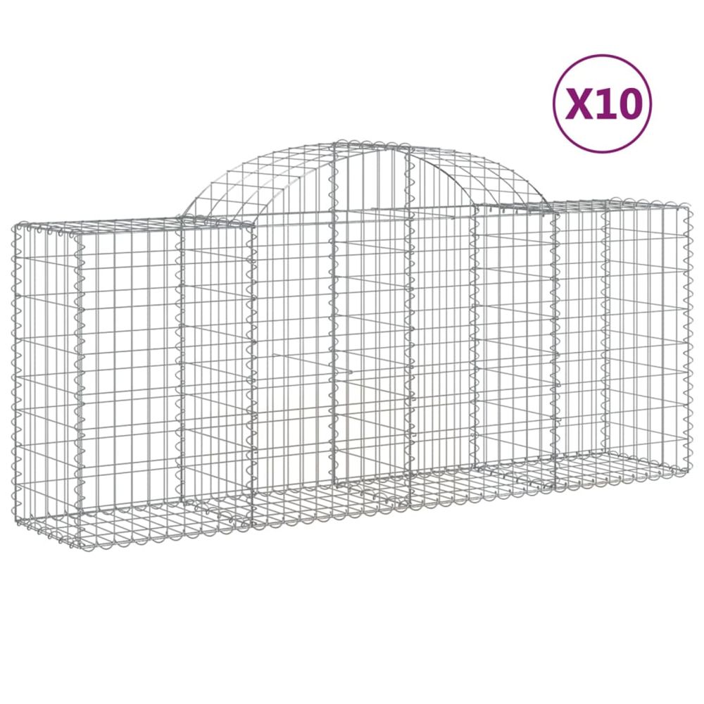 Paniers à gabions arqués 10 pcs 200x50x80/100 cm fer galvanisé