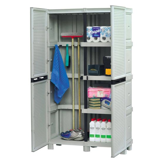 Armoire d'extérieur liège, mobilier d'extérieur, armoire de buanderie polyvalente, 100% made in italy, gris clair, 100x39h172 cm