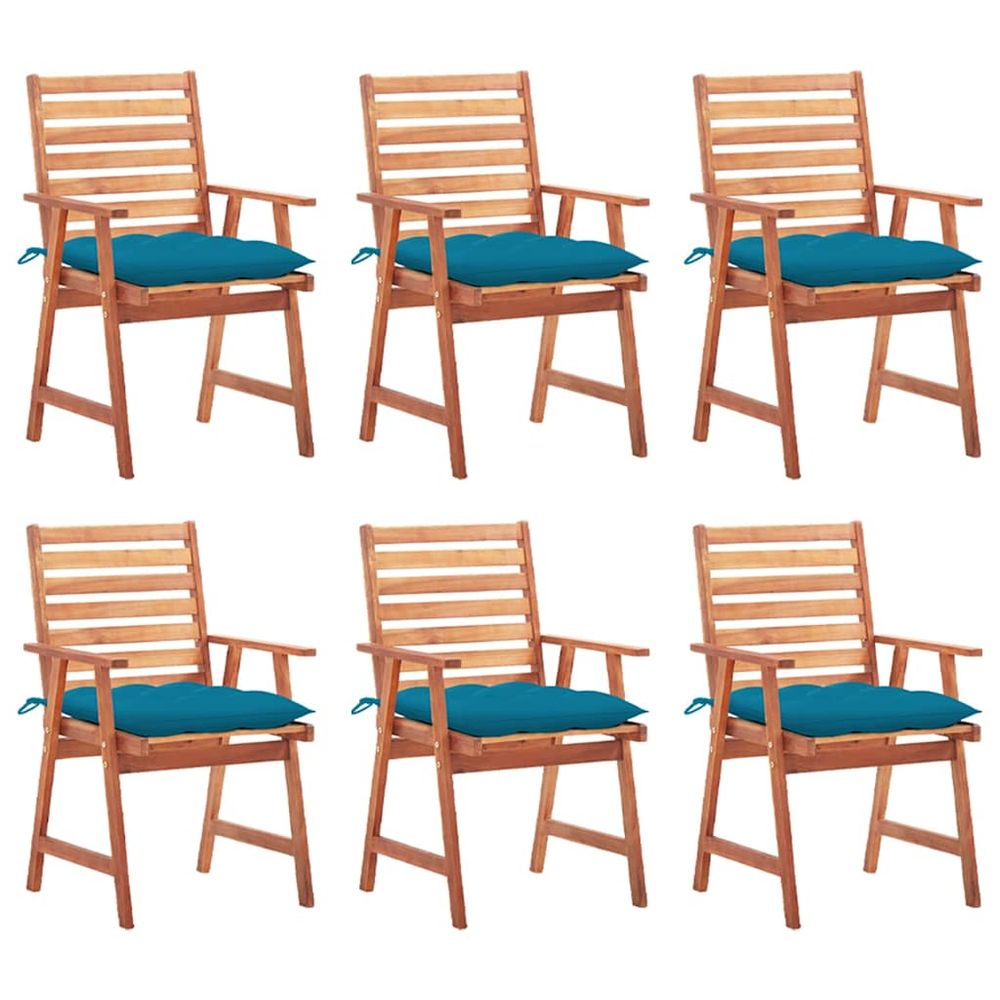 Chaises à manger d'extérieur lot de 6 et coussins acacia massif