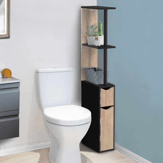 Meuble wc étagère willy bois 2 portes noir et hêtre