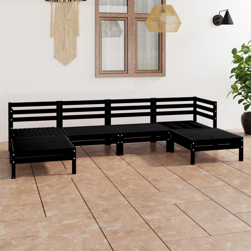 Salon de jardin 6 pcs noir bois de pin massif