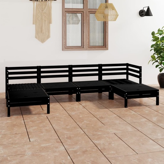 Salon de jardin 6 pcs noir bois de pin massif