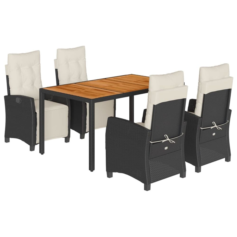 Ensemble à manger de jardin coussins 5pcs noir résine tressée