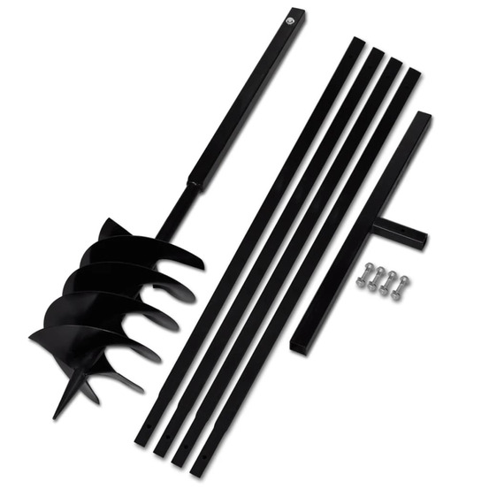 Tarière de sol avec manche 200 mm et tube d'extension 5 m acier