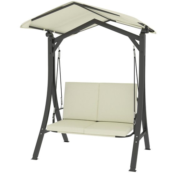 Balancelle hollywood 2 places, avec pare-soleil réglable et housse de protection, pour jardin et terrasse, blanc crème