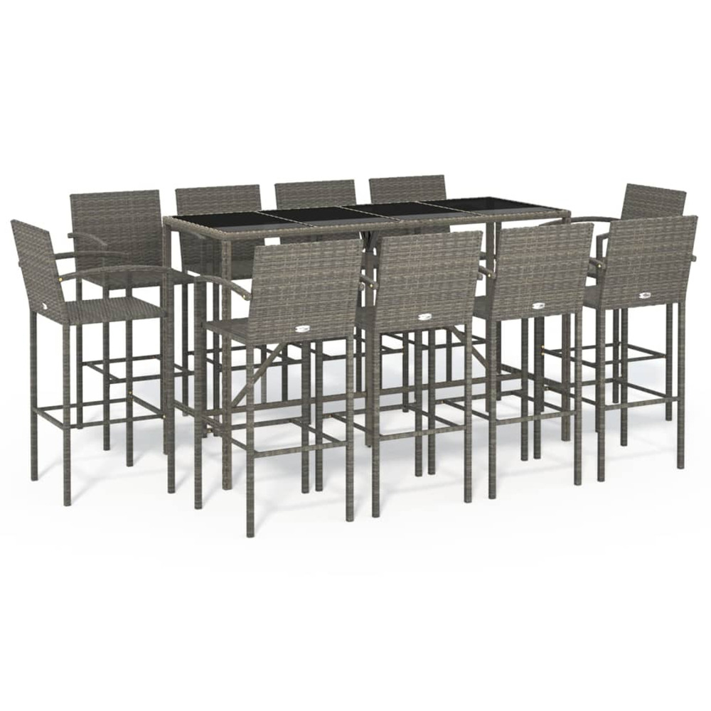 Ensemble de bar de jardin 11 pcs gris résine tressée
