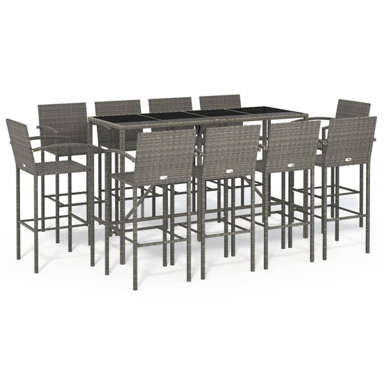 Ensemble de bar de jardin 11 pcs gris résine tressée