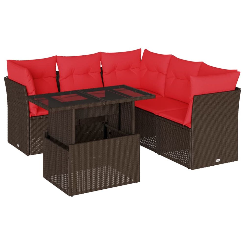 Ensemble de canapé de jardin 6 pcs avec coussins marron
