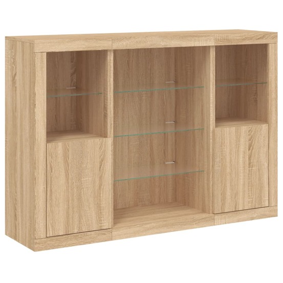 Buffet bahut commode armoire meuble de rangement organisateur cuisine salle de séjour salon avec lumières led 3 pcs sonoma bo