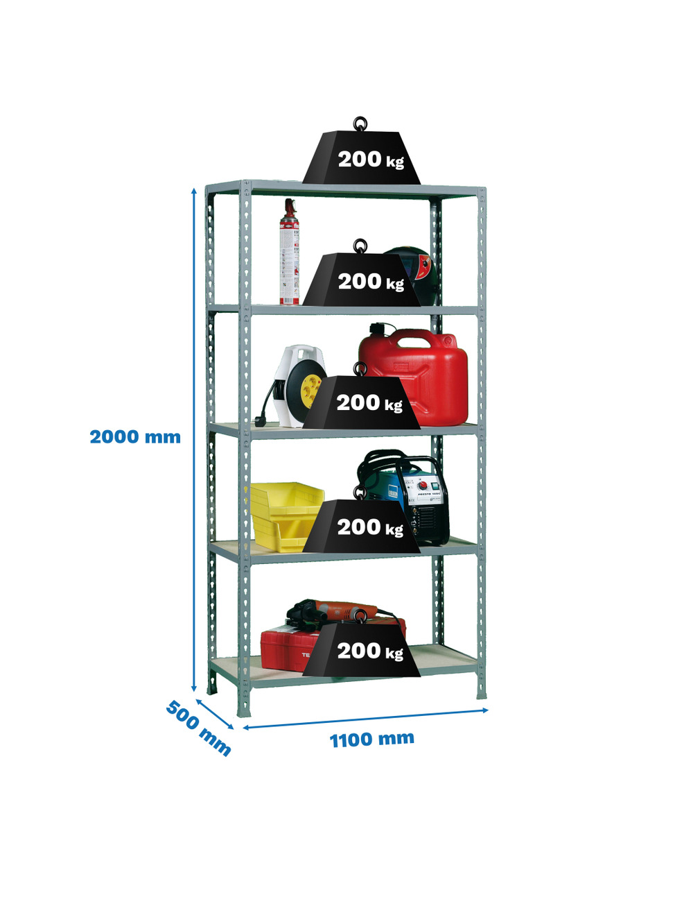 Etagère légère sans vis maderclick superplus 5/500 galva/bois galva/bois 2000x1100x500 - simonrack