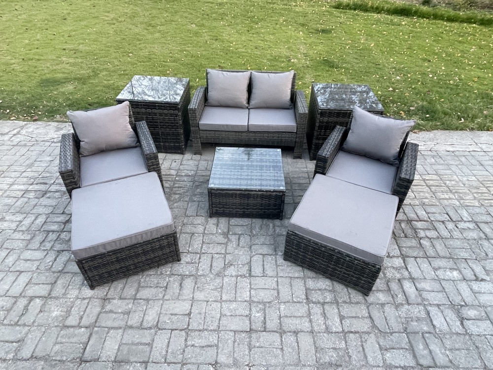 Ensemble de meubles de jardin en rotin 6 places ave table basse carrée chaise canapé 2 places