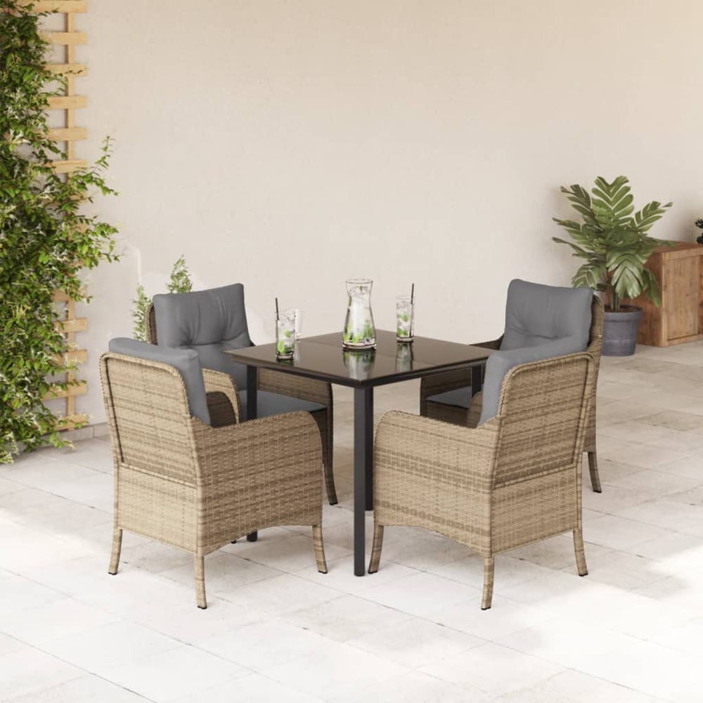 Ensemble à manger de jardin avec coussins 5pcs beige poly rotin