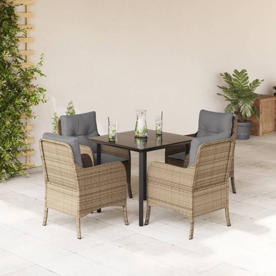 Ensemble à manger de jardin avec coussins 5pcs beige poly rotin