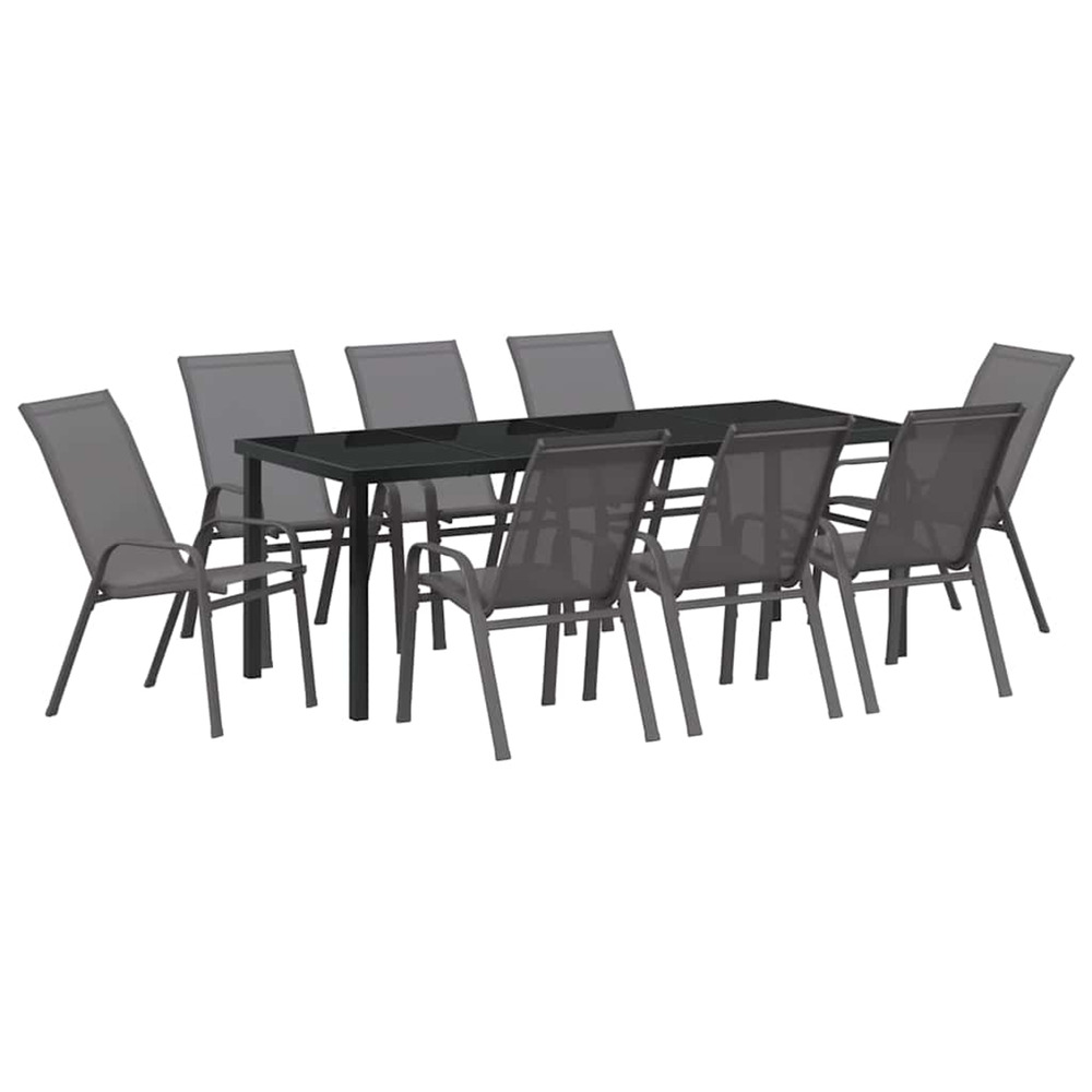Ensemble de salle à manger pour jardin 9 pcs gris et noir