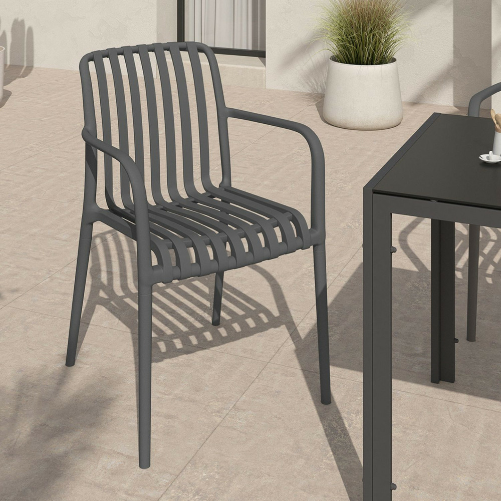 Lot de 4 chaises de jardin empilables bilbao en polypropylène gris anthracite