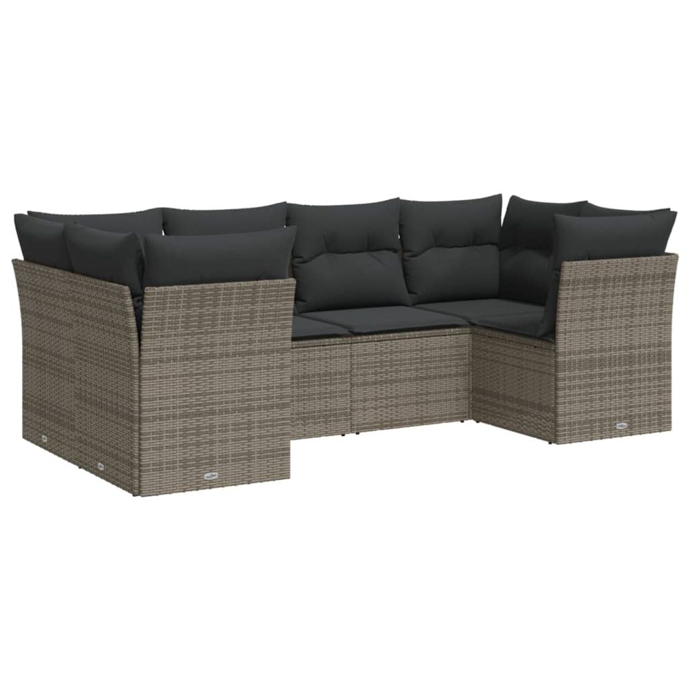 Salon de jardin 6 pcs avec coussins gris résine tressée