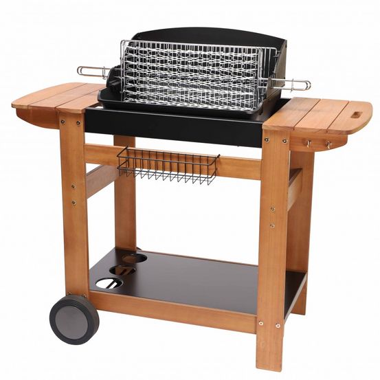 Barbecue au charbon de bois somagic senlis, chariot bois, cuve noire