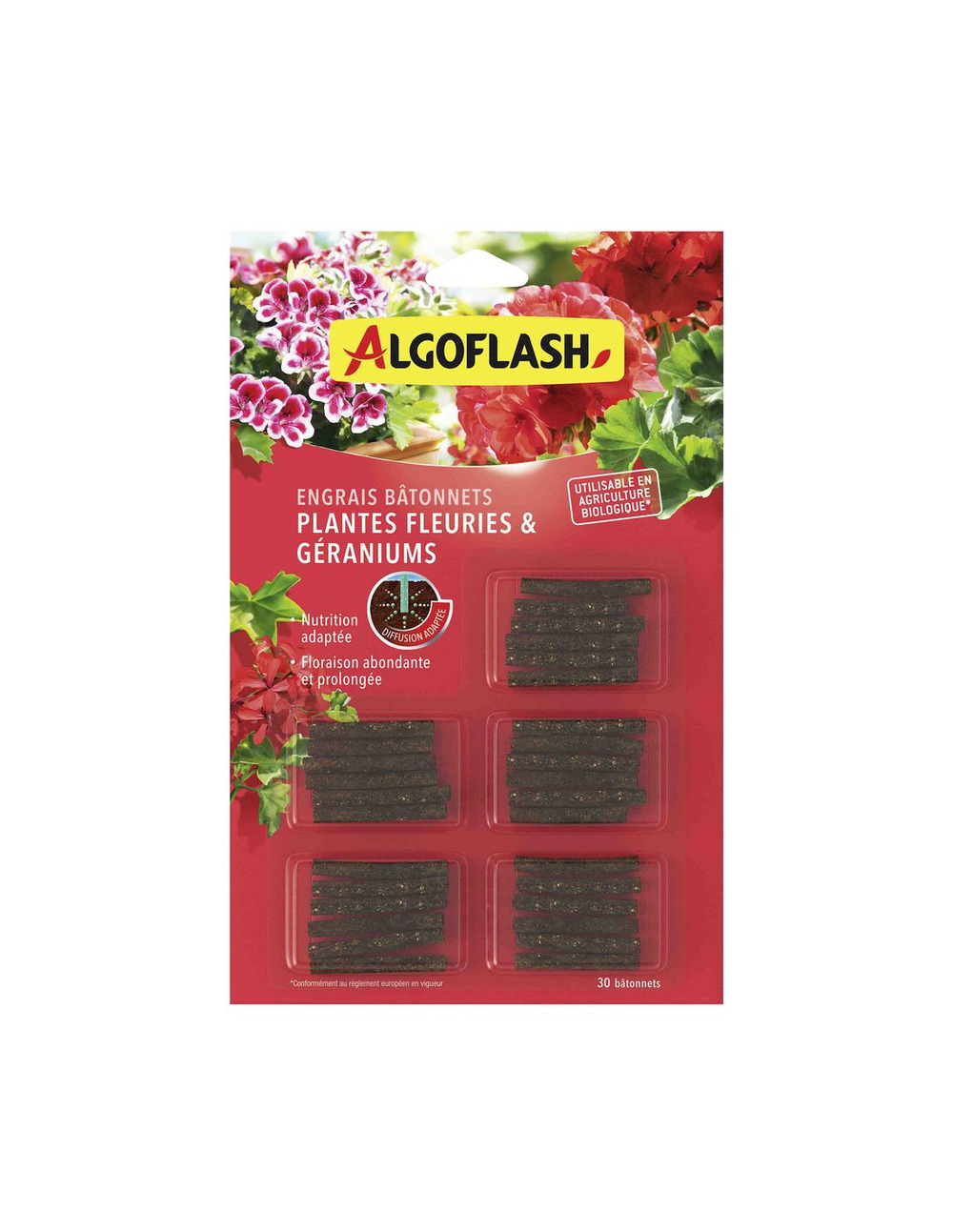 Bâtonnets d'engrais plantes fleuries et géraniums uab lot de 30 - algoflash