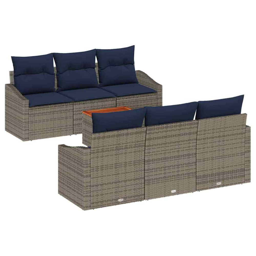 Ensemble de canapé de jardin 7 pcs gris et bleu marine