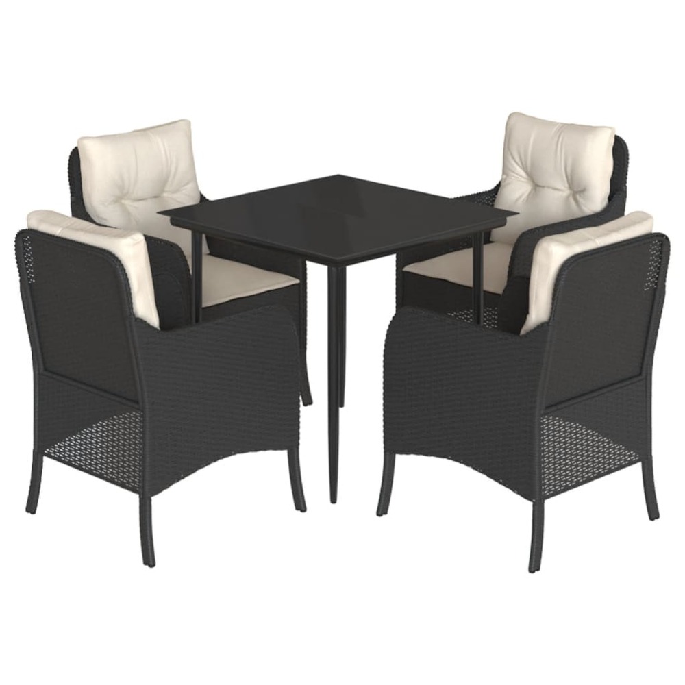 Ensemble à manger de jardin coussins 5pcs noir résine tressée