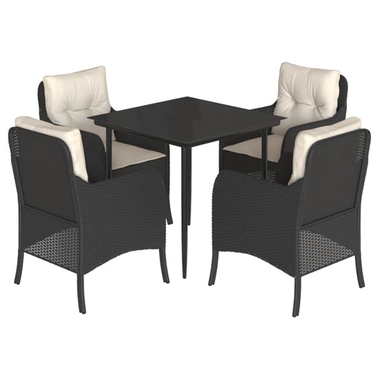 Ensemble à manger de jardin coussins 5pcs noir résine tressée