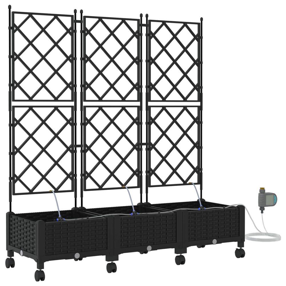 Porte-plante de jardin avec irrigation et roues 3 pc noir pp