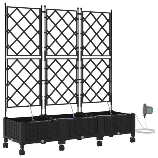 Porte-plante de jardin avec irrigation et roues 3 pc noir pp