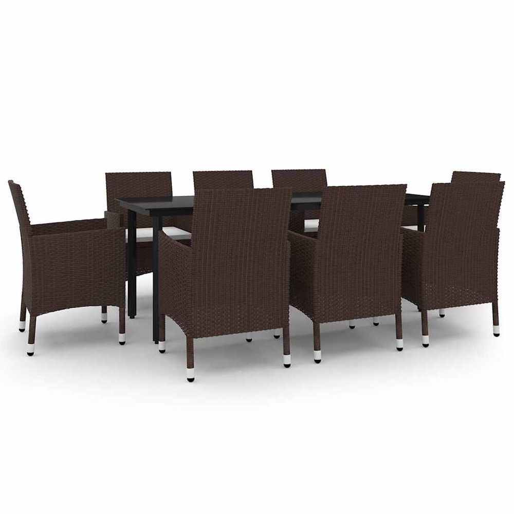 Ensemble à manger de jardin coussins 9 pcs résine tressée verre
