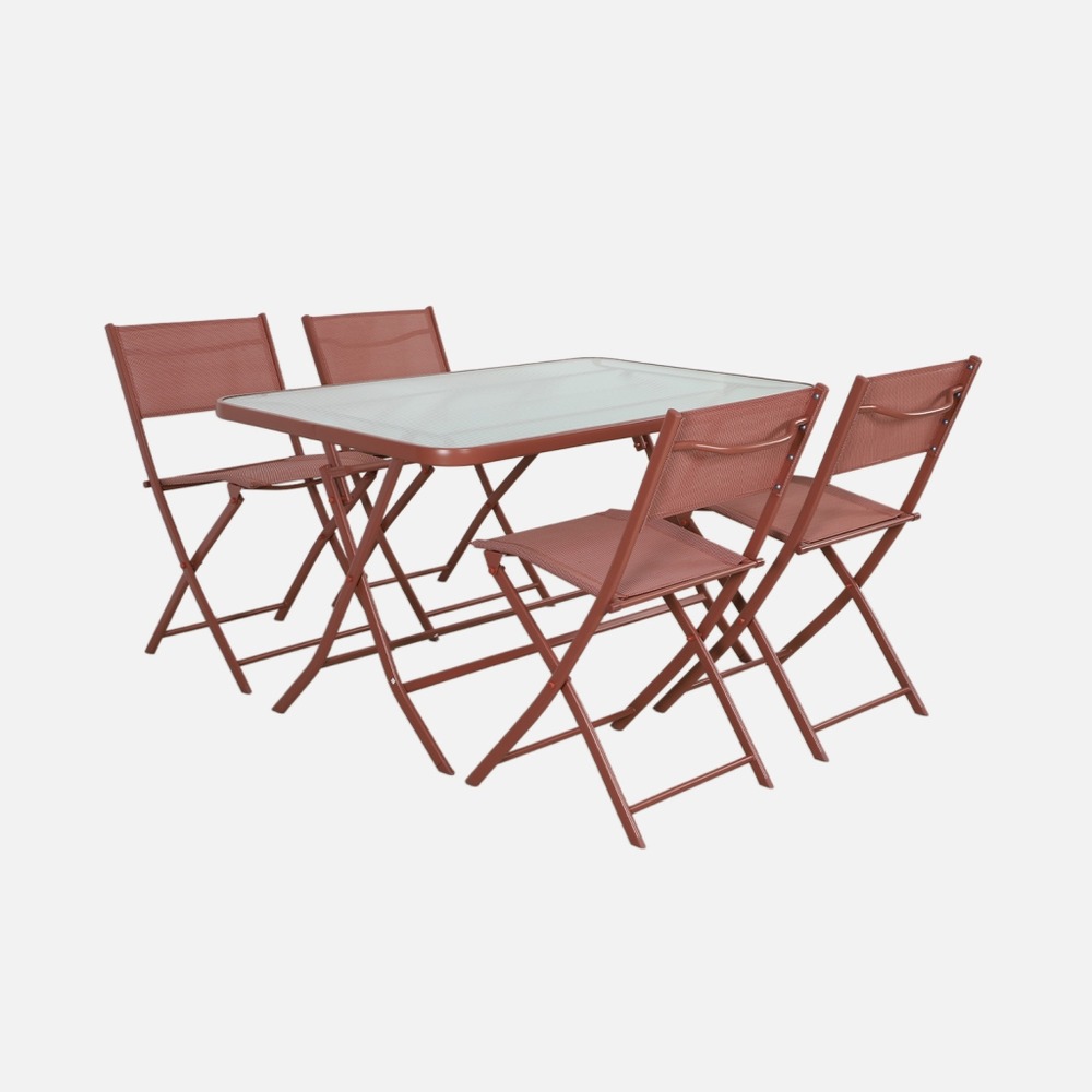 Table de jardin pliante acier + 4 assises textilène - ancona