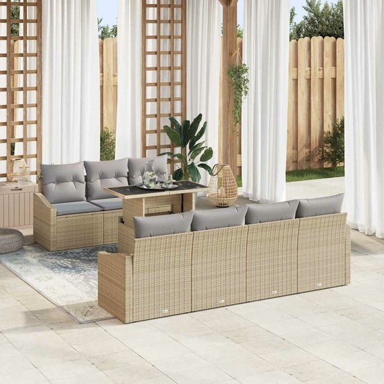 Ensemble de canapé de jardin avec coussin 8 pcs beige polyrotin