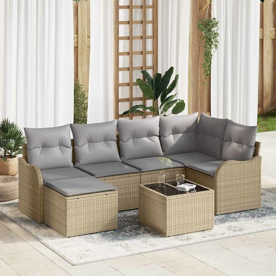 Ensemble de canapé de jardin 7 pcs beige et gris clair