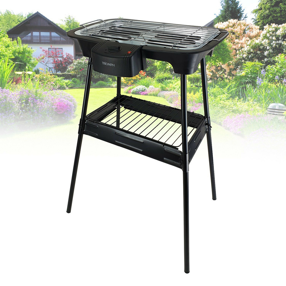 Barbecue électrique sur pieds ou sur table - triomph etf1526 - 2000w - intérieur et extérieur