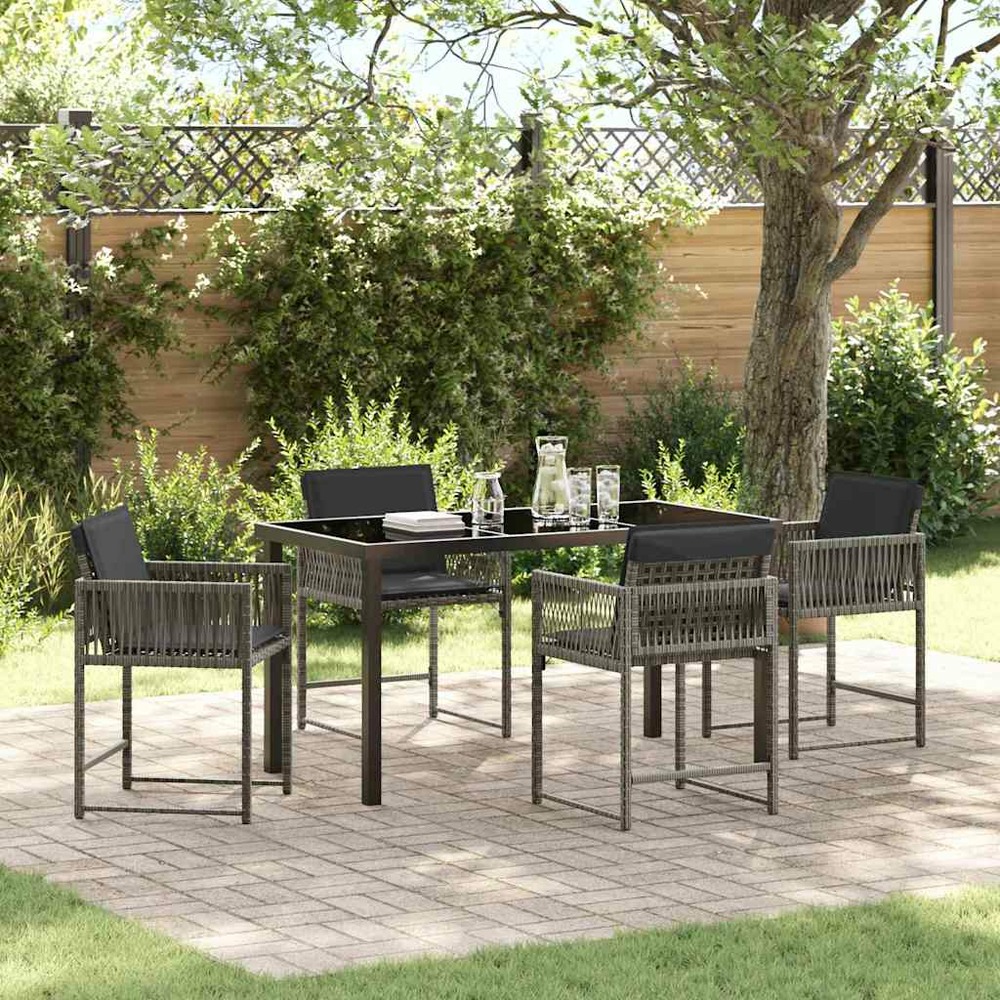 Ensemble de salle à manger pour jardin 5 pcs gris polyrotin