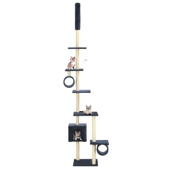 Arbre à chat géant sisal jeu bleu 260cm pour grand chat luxe multi-niveaux
