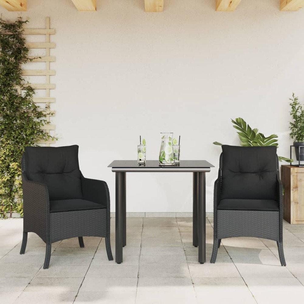 Ensemble à manger de jardin avec coussins 3 pcs noir