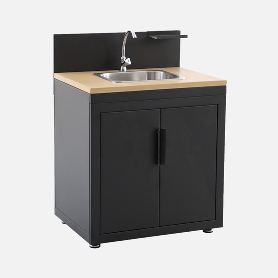 Cuisine extérieure acier et décor bois 1 évier 2 portes 1 crochet l80cm - milos