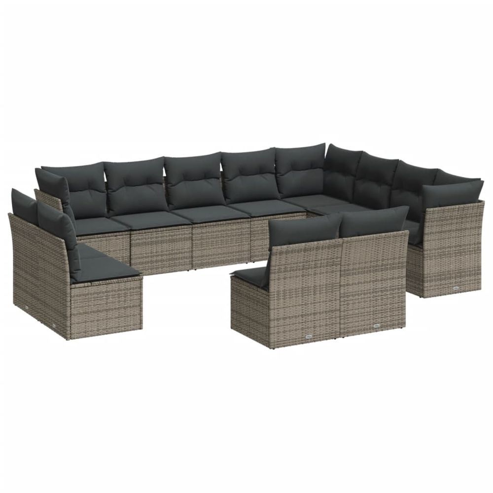 Salon de jardin avec coussins 12 pcs gris résine tressée