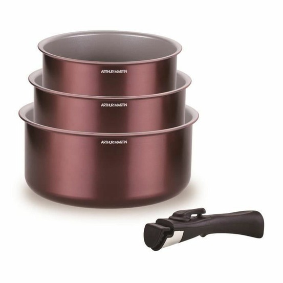 Set de 3 casseroles - arthur martin - am1088 - tout feux dont induction - 16/18/20 cm + 1 poignée amovible - aluminium