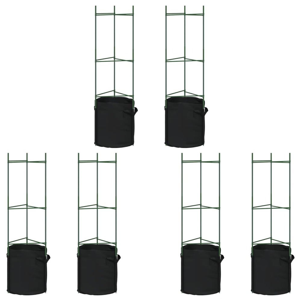 Cages à tomates avec sacs à plantes 6 pcs 116 cm acier et pp