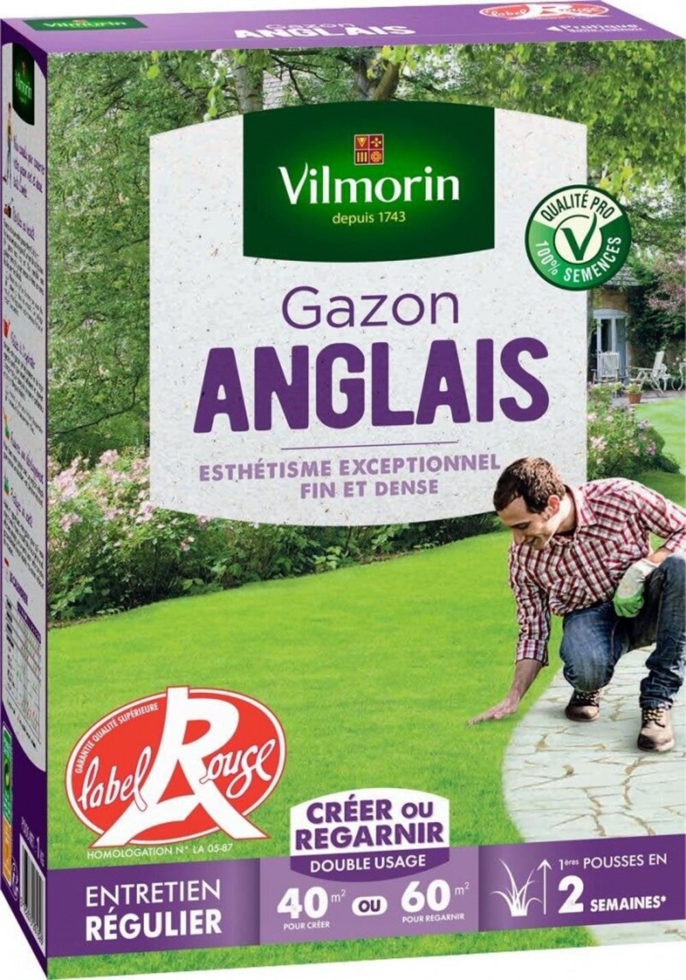 Gazon anglais vilmorin, 1 kg, 40 m²