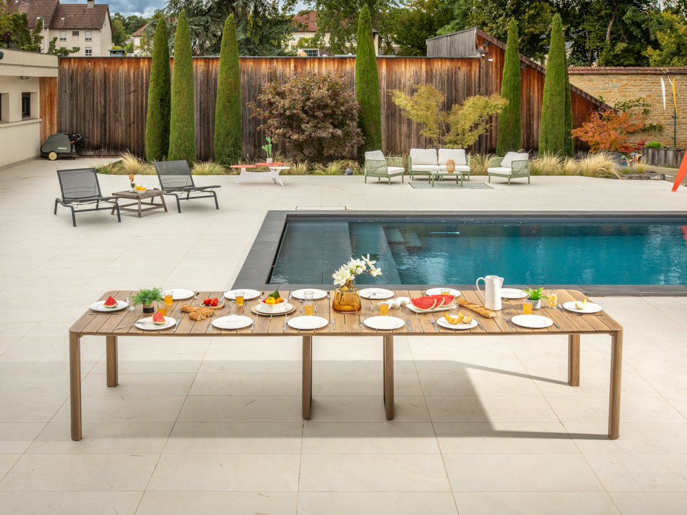 Table de jardin rectangulaire extensible roko, 3,7 m, 6 rallonges, aspect teck