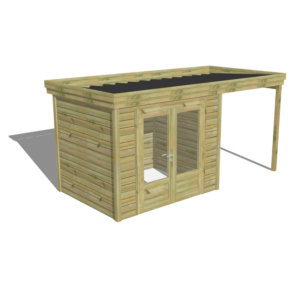 Abri de jardin bois pin traité autoclave 27mm - 4,64x2,14m / 10m2 - bac acier - abri français