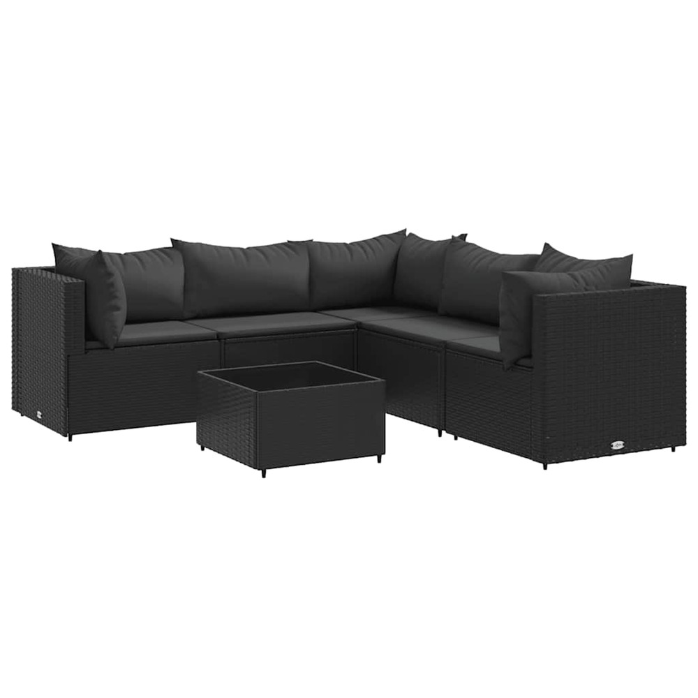 Salon de jardin 6 pcs avec coussins noir résine tressée