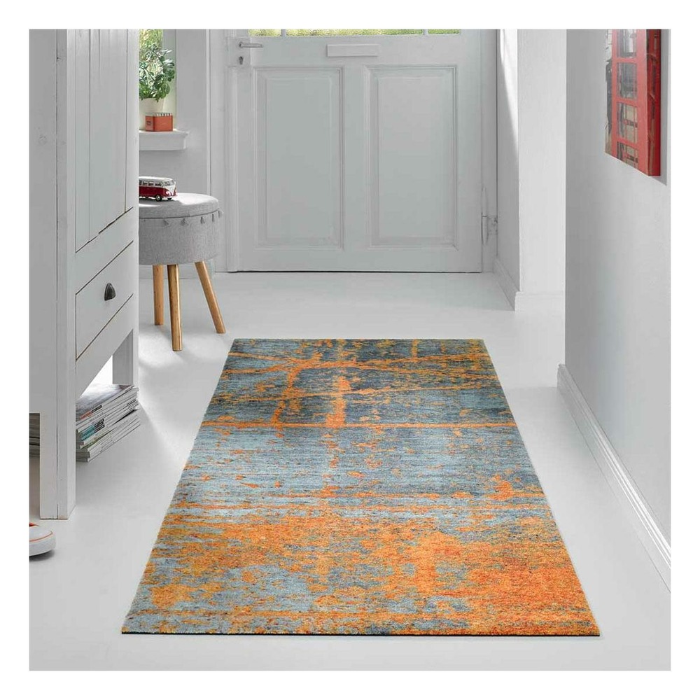 Tapis entrée 110x175 tissé orange rectangle motif abstrait rustico