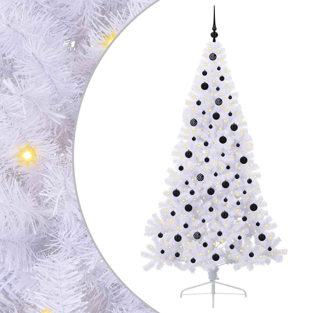 Sapin de noël artificiel avec 300 led blanc 210 cm pvc et acier