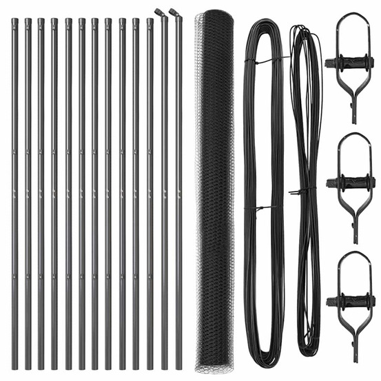 Clôture avec poteaux gris 1.6 x 25 m acier recouvert de pvc